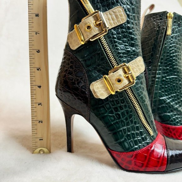 Luciano Padovan Womens Boots High Heel Shoes Red & Green Crocodile Italy Size 36 - Picture 10 of 16